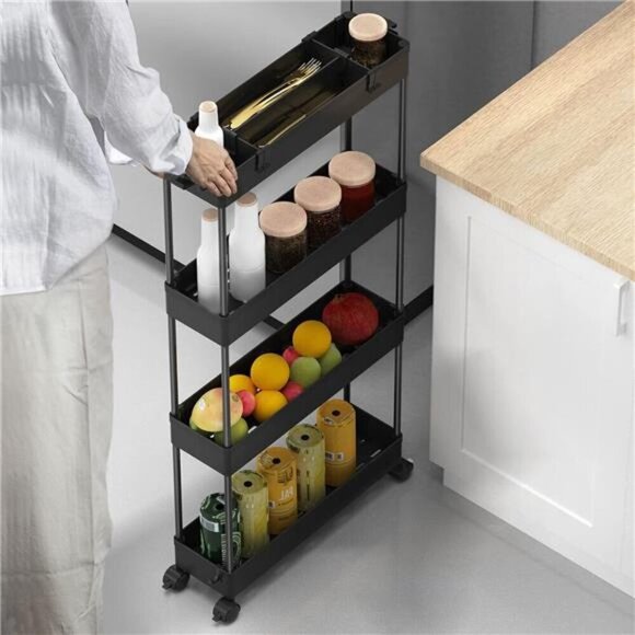 Slim Rolling Storage Cart 4 Tier Organizer for Bathroom Kitchen Laundry Office - Picture 6 of 7